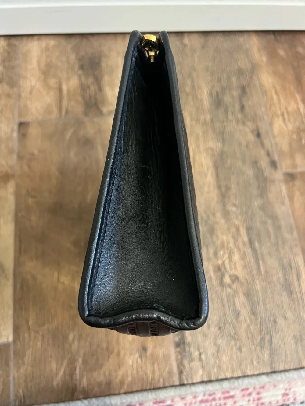Vintage Mario Valentino Black Embossed Leather V Logo Clutch - Like New